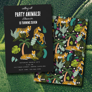 Tropische Tijger Zwarte Jungle Safari Kinderverjaa Kaart