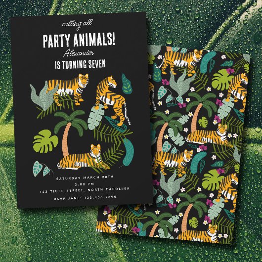 Tropische Tijger Zwarte Jungle Safari Kinderverjaa Kaart