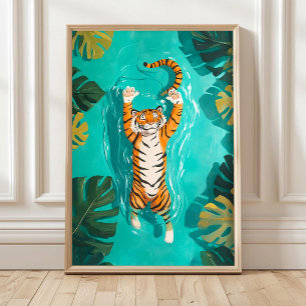 Tropische Tijger Zwemt in Rivier Badkamer Print