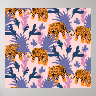 Tropische Tijgers Oerwoud Patroon Poster