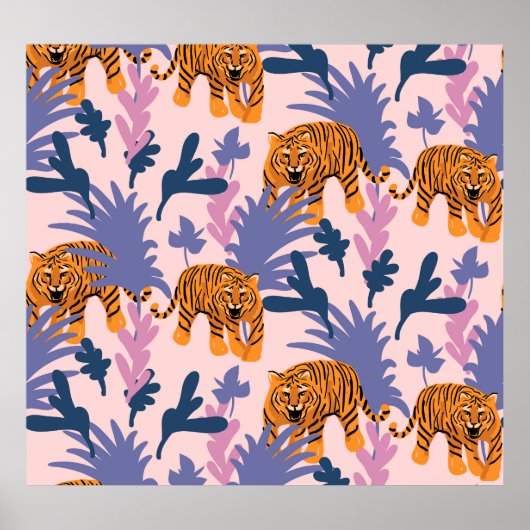 Tropische Tijgers Oerwoud Patroon Poster (Voorkant)