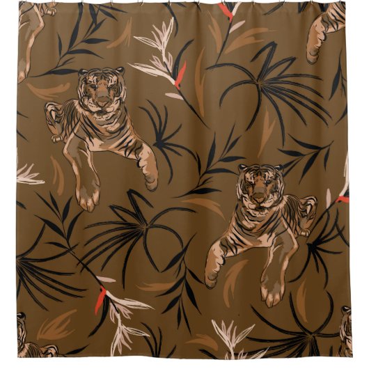 Tropische tijgers paradijs bloem patroon douchegordijn (Voorkant)