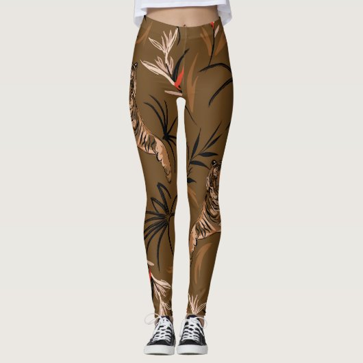 Tropische tijgers paradijs bloem patroon leggings (Voorkant)