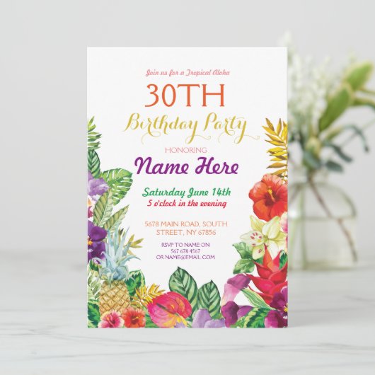 Tropische Tiki Aloha Chalk Birthday Party nodigt u Kaart (Staand voorkant)