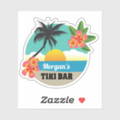 Tropische Tiki Bar met naam, zonsondergang, palmbo Sticker (Vel)