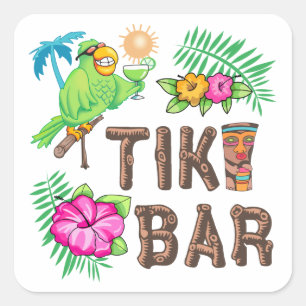 TROPISCHE TIKI BAR VIERKANTE STICKER