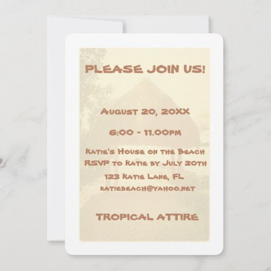 Tropische Tiki Hut Party Kaart (Achterkant)