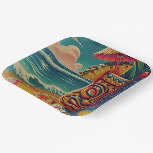  Tropische Tiki Paraplu Drink Luau Party Papieren Bordje (Gebogen)