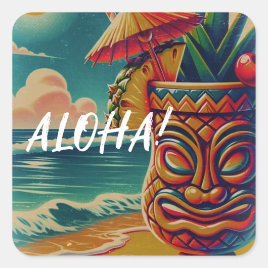  Tropische Tiki Paraplu Drink Luau Party Vierkante Sticker (Voorkant)