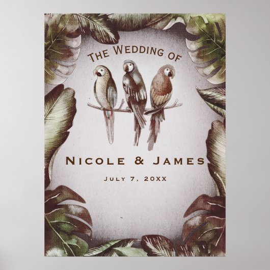  Tropische Tiki Vogelparrots Leaves Banner Poster (Voorkant)