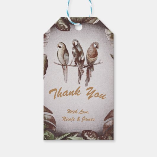  Tropische Tiki Vogelparrots & Leaves Favor Cadeaulabel (Voorkant)