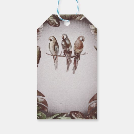  Tropische Tiki Vogelparrots & Leaves Favor Cadeaulabel (Achterkant)