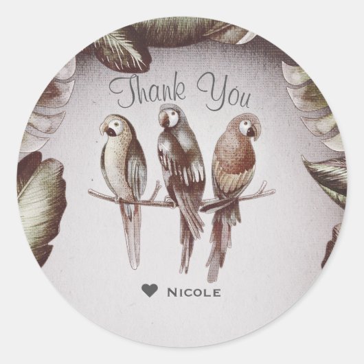  Tropische Tiki Vogelparrots & Leaves Favor Ronde Sticker (Voorkant)