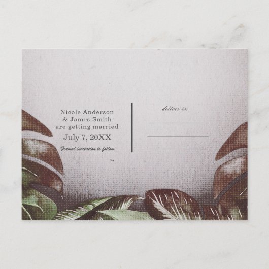 Tropische Tiki Vogels Papegaaien Bewaar de Datum Aankondigingskaart (Achterkant)