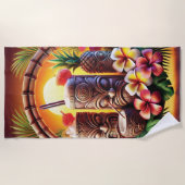 Tropische Tiki-zonsondergang Strandlaken (Voorkant)