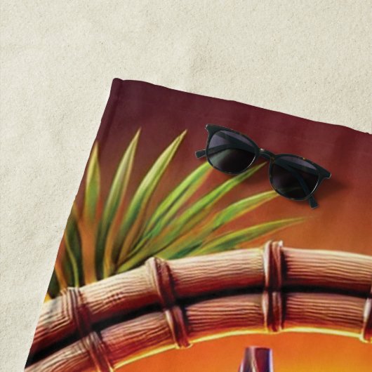 Tropische Tiki-zonsondergang Strandlaken (In situ)