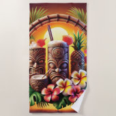 Tropische Tiki-zonsondergang Strandlaken (Voorkant)