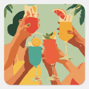 Tropische toast aan de aanstaande bruid vierkante sticker