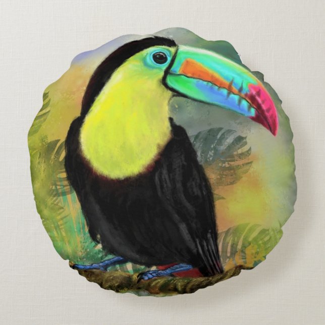 Tropische Toco Toucan ronde kussen (Achterkant)