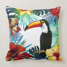 Tropische Toekan 2 Geel Rood Teal Bloem Motief Str Kussen
