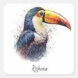 Tropische Toekan Aangepaste Naam Regenwoud Vogel K Vierkante Sticker