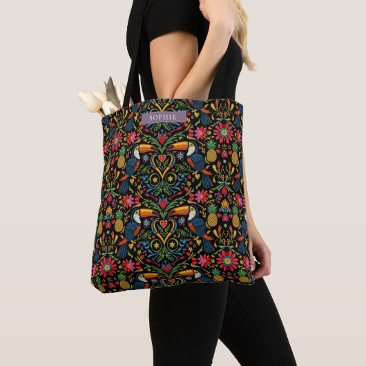 Tropische Toekan Ananas Levendig Tote Bag (Dichtbij)