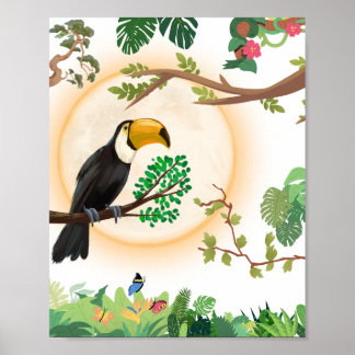 Tropische Toekan Vogel & Jungle Bladeren Esthetisc Poster