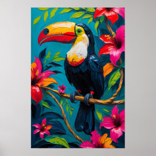 Tropische Toekan Vogel met Levendige Bloemen Poster