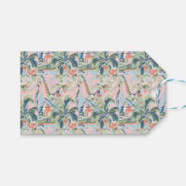 Tropische toile-cadeaublaadjes met roze gloed, Pal Cadeaulabel
