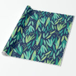 Tropische toneelpatronen voor groen en marineblauw cadeaupapier<br><div class="desc">Koel moderne groene tones tropische bladeren naadloos verwisselbare blauwe achtergrond voor de marine.</div>