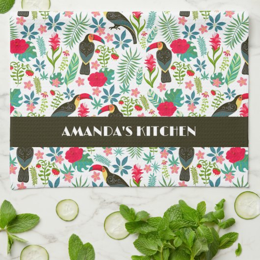 Tropische Toscaanse vogels Tropisch bloempatroon Theedoek (Gevouwen)