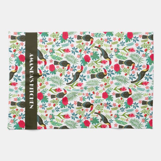 Tropische Toscaanse vogels Tropisch bloempatroon Theedoek (Horizontaal)