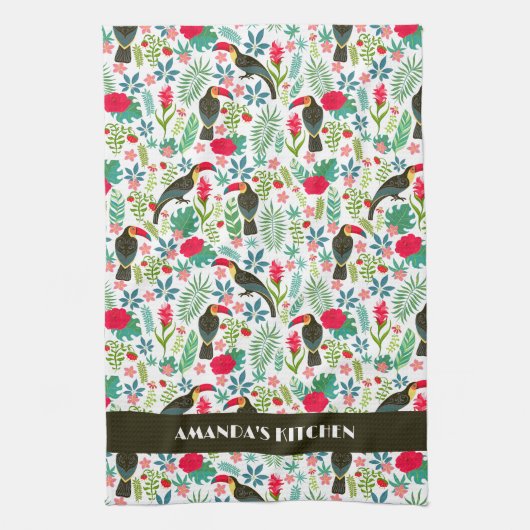 Tropische Toscaanse vogels Tropisch bloempatroon Theedoek (Verticaal)