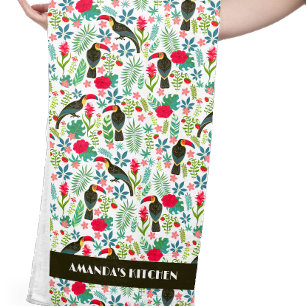 Tropische Toscaanse vogels Tropisch bloempatroon Theedoek