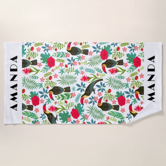 Tropische Toscanen vogels en tropische bloemen pat Strandlaken (Voorkant)