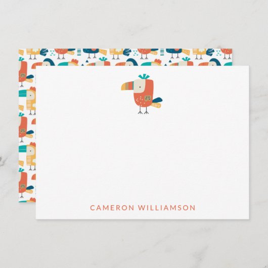 Tropische Toucan Bird Personalized Baby and Kinder Notitiekaartje (Voorkant / Achterkant)