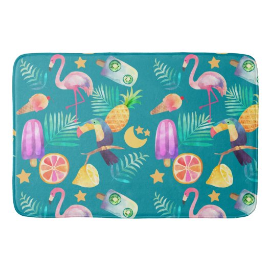 Tropische Toucan Bird Pink Flamingo Badmat (Voorkant)
