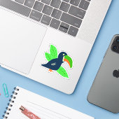 Tropische Toucan en bladeren Sticker (Laptop met iPhone)