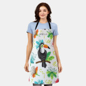 Tropische Toucan Modern Floral Persoonlijke naam Schort (Gedragen)
