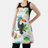 Tropische Toucan Modern Floral Persoonlijke naam Schort (Insitu)