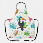 Tropische Toucan Modern Floral Persoonlijke naam Schort (Voorkant)