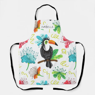 Tropische Toucan Modern Floral Persoonlijke naam Schort