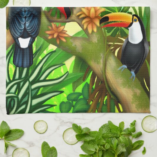 Tropische Toucan Oerwoud Kitchen Tea Towel Theedoek (Gevouwen)