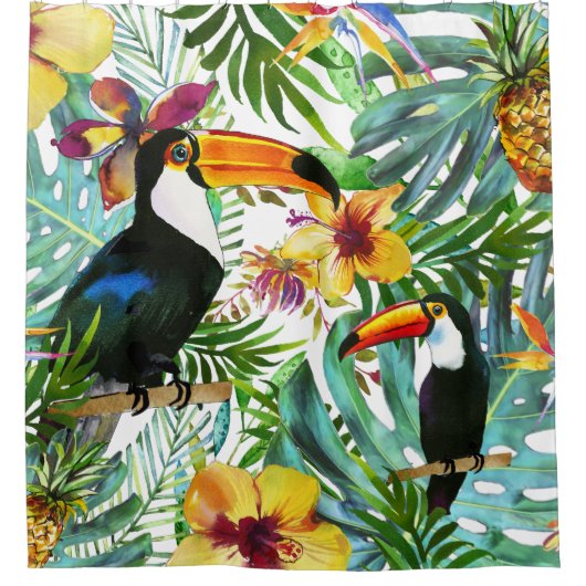 Tropische Toucan Paradise Palm Pineapple Modern Douchegordijn (Voorkant)