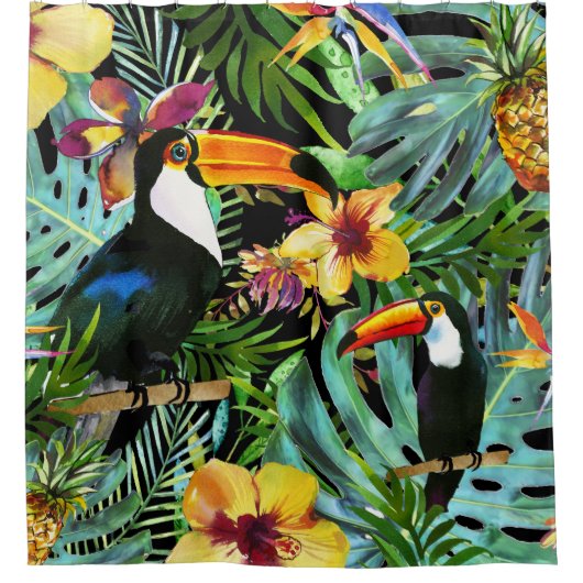 Tropische Toucan Paradise Palm Pineapple Modern Douchegordijn (Voorkant)