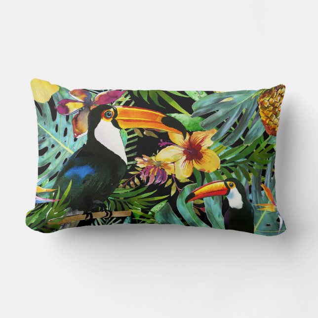 Tropische Toucan Paradise Palm Pineapple Modern Kussen (Voorkant)