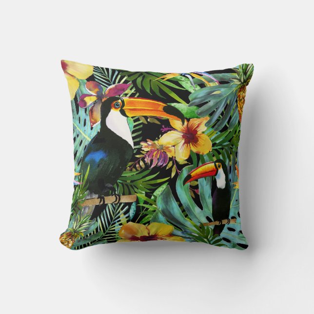 Tropische Toucan Paradise Palm Pineapple Modern Kussen (Voorkant)