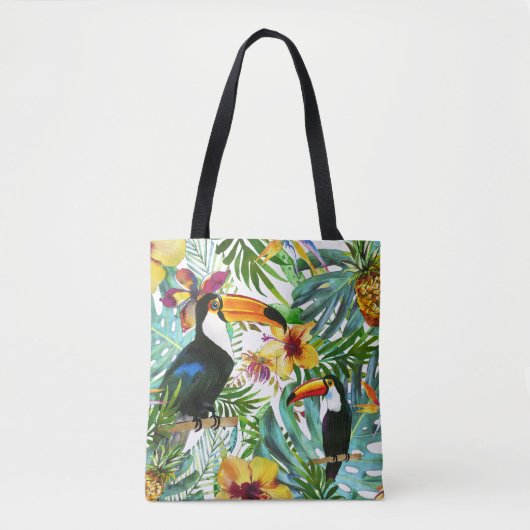 Tropische Toucan Paradise Palm Pineapple Modern Tote Bag (Voorkant)