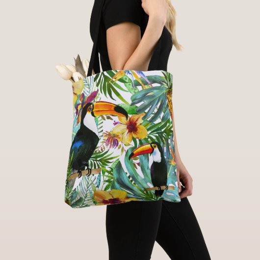 Tropische Toucan Paradise Palm Pineapple Modern Tote Bag (Dichtbij)