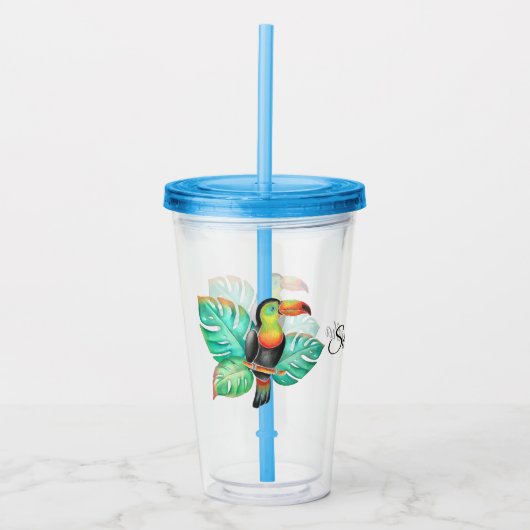 Tropische Toucan Parrot, aangepast Acryl Drinkbeker (Voorkant)